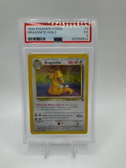 1999 POKEMON FOSSIL #4 DRAGONITE-HOLO PSA 5 - Image 1