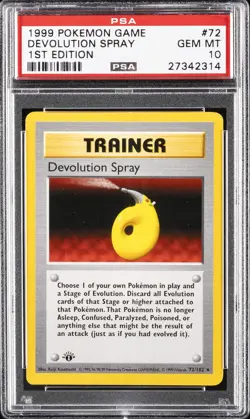 1999 POKEMON BASE SET 1ST EDITION #72 DEVOLUTION SPRAY PSA 10 - Image 1