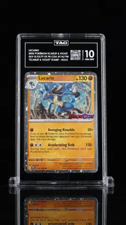 2025 POKEMON TYRANITAR PREMIUM COLLECTION LUCARIO #114 STAMPED TAG 10 - Image 1
