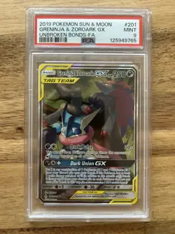 Pokemon Greninja & Zoroark 201/214 GX Full Art PSA 9 Unbroken Bonds 2019. - Image 1