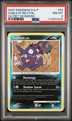 2007 POKEMON DIAMOND & PEARL SECRET WONDERS #63 SABLEYE-REVERSE FOIL PSA 8 - Image 1