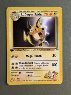 Lt. Surge's Raichu - 28/132 - Pokemon Gym Heroes 1st Edition Rare Card WOTC NM - Image 1