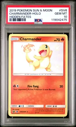 Charmander Holo PSA 10 #SV6 2019 Pokemon Sun & Moon Hidden Fates - Image 1