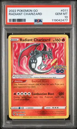 Radiant Charizard PSA 10 GEM MINT #011 2022 Pokemon Go - Image 1