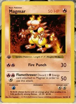 1st Edition Magmar 036/102 Base Set (Shadowless) MP 1999 Pokemon TCG - Image 1