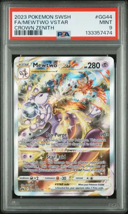 2023 POKEMON SWORD & SHIELD CROWN ZENITH #GG44 FULL ART/MEWTWO VSTAR PSA 9 - Image 1