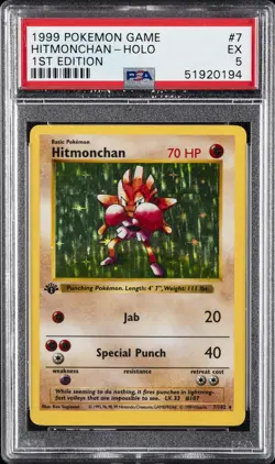 1999 POKEMON BASE SET 1ST EDITION #7 HITMONCHAN-HOLO PSA 5 - Image 1