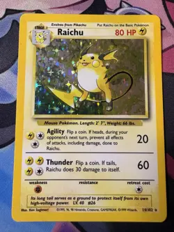 Pokemon TCG Raichu Base Set Holo Unlimited Rare Card 14/102 - Image 1