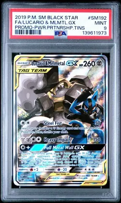 2019 POKEMON SM BLACK STAR PROMO #SM192 FULL ART/LUCARIO & MELMETAL GX PSA 9 - Image 1