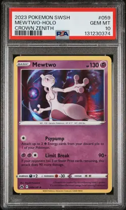 PSA 10 - 2023 POKEMON SWORD AND SHIELD CROWN ZENITH 059 MEWTWO-HOLO LOW POP - Image 1