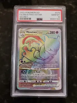 2022 Pokemon Go Mewtwo VStar Full Art Secret Rare PSA GEM MINT 10 Rainbow - Image 1