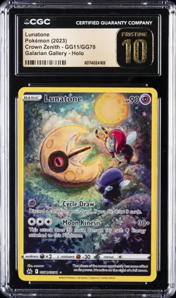 2023 POKEMON CROWN ZENITH GALARIAN GALLEY - HOLO #GG11 LUNATONE CGC 10 PERFECT - Image 1