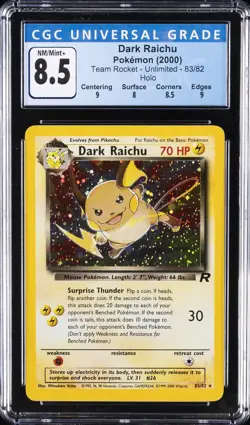 2000 POKEMON TEAM ROCKET-UNLIMITED HOLO #83/82 DARK RAICHU CGC 8.5 - Image 1