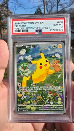 POKEMON EN-SV BLACK STAR PROMO PALDEA ADVENTURE CHEST PIKACHU PSA 10 NewC - Image 1