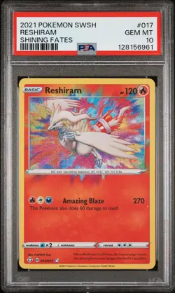 2021 POKEMON SWORD & SHIELD SHINING FATES #017 RESHIRAM PSA 10 - Image 1