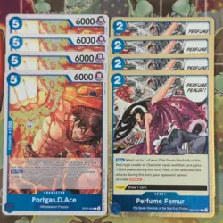 4 x One Piece Portgas.D.Ace OP07-053 R & Perfume Femur 057 R Mint Foil Playsets - Image 1