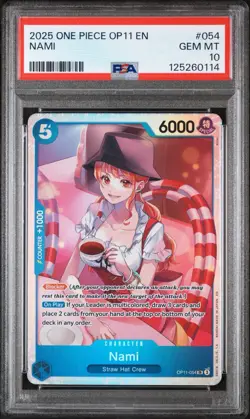 One Piece 2025 OP11-A Fist of Divine Speed Alternate Art #054 Nami, PSA 10 - Image 1