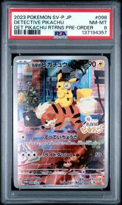 2023 POKEMON JPN SV-P PROMO #098 DETECTIVE PIKACHU PSA 8 - Image 1