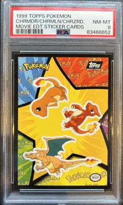 1999 Topps Pokemon Charmander Charmeleon Charizard Movie Sticker - PSA 8 - Image 1