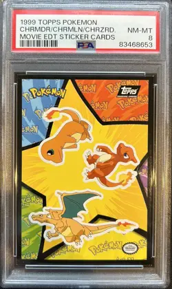 1999 Topps Pokemon Charmander Charmeleon Charizard Movie Sticker - PSA 8 - Image 3