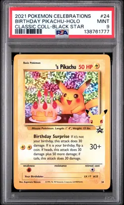 Birthday Pikachu Holo 24 Celebrations Classic Collection Pokemon PSA 9 *777 - Image 1