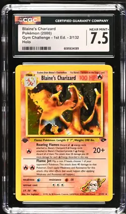 POKEMON CGC 7.5 Blaine's Charizard 2/132 Gym Challenge - 1st Edition Rare Holo - Image 1