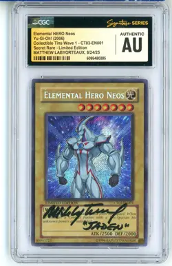 CGC Signed Matthew Labyorteaux Yu-Gi-Oh! TCG Elemental HERO Neos CT03-EN001 2006 - Image 1