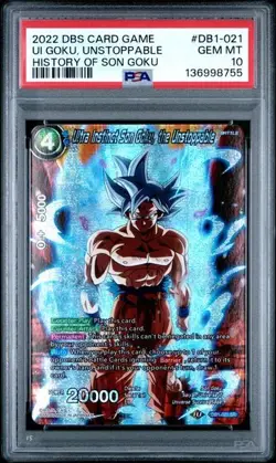 2022 DBS CARD GAME HISTORY OF SON GOKU #DB1-021 UI GOKU, UNSTOPPABLE PSA 10 - Image 4