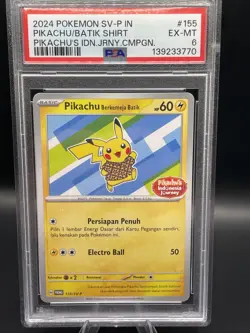 2024 POKEMON INDONESIAN SV-P PROMO #155 PIKACHU IN BATIK SHIRT PSA 6 EX-MT - Image 1