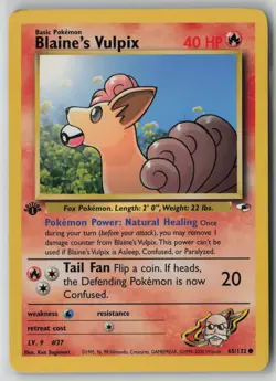 Blaine's Vulpix 65/132 Pokemon 1st ED Gym Heroes Common Moderately Played (MP) 1 - Image 1