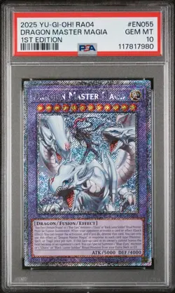 Yugioh PSA 10 Dragon Master Magia Platinum Secret Rare Card RA04-EN055 Stampede - Image 1