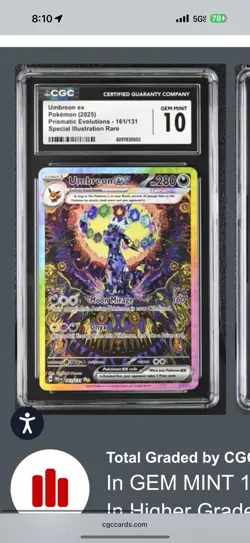 CGC 10 Umbreon ex Prismatic Evolutions SIR Alt Art Pokemon Card #161 Gem Mint - Image 3