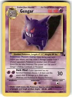Gengar 20/62 Non Holo Fossil Pokemon TCG LP Unlimited - Image 1
