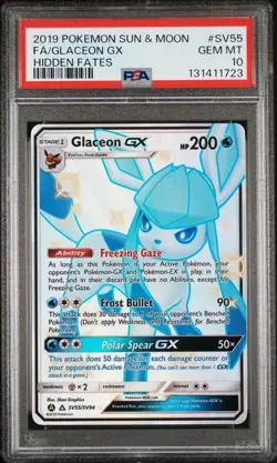 2019 POKEMON SUN & MOON HIDDEN FATES #SV55 FULL ART/GLACEON GX PSA 10 - Image 1