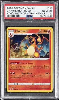 2020 POKEMON SWORD & SHIELD VIVID VOLTAGE CRACKED ICE #025 CHARIZARD-HOLO PSA 10 - Image 1