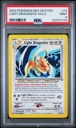 2002 Pokemon Neo Destiny #14 Light Dragonite Holo PSA 9 - Image 1