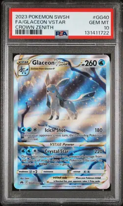 2023 POKEMON SWORD & SHIELD CROWN ZENITH #GG40 FULL ART/GLACEON VSTAR PSA 10 - Image 1