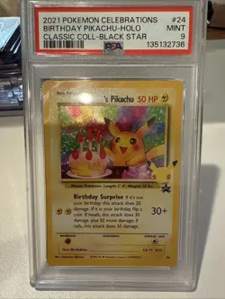 Birthday Pikachu Holo 24 Celebrations Classic Collection Pokemon PSA 9 - Image 1