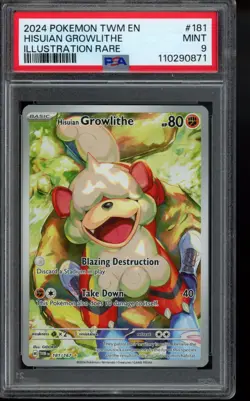 PSA 9 - 2024 Hisuian Growlithe 181/167 Sv06: Twilight Masquerade Pokemon - Image 1