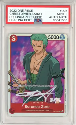 PSA 9 Christopher Sabat One Piece TCG Romance Dawn Roronoa Zoro OP01-025 SR - Image 1