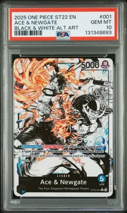 2025 ONE PIECE ST22-001 STARTER DECK ACE & NEWGATE B&W PARALLEL ALT ART PSA 10 - Image 1