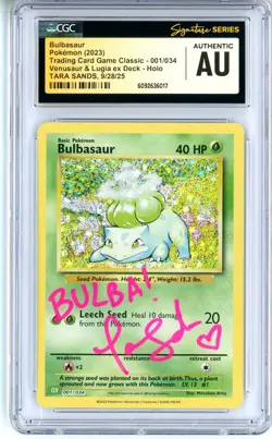 CGC Signed Tara Sands Pokemon Bulbasaur 001/034 Trading Card Game Classic Holo - Image 1
