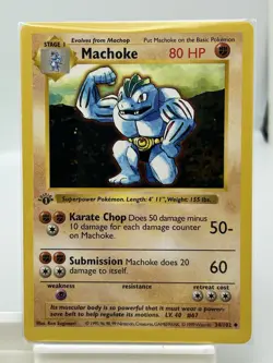 Machoke Shadowless Base Set Pokemon TCG 34/102 Uncommon Card 1st Edition LP - Image 1