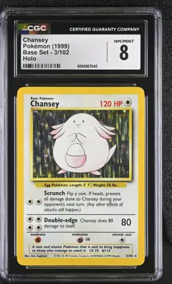 CGC 8 Chansey 3/102 Holo Base Set Pokemon Card - Image 1