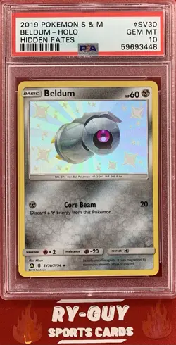 2019 POKEMON SUN & MOON HIDDEN FATES HOLO BELDUM #SV30 PSA 10💎 - Image 1