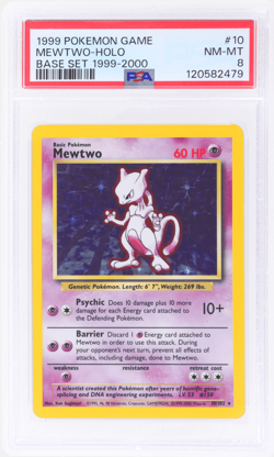 1999 Pokemon Game Mewtwo Base Set 1999-2000 Holo #10 PSA 8 - Image 1