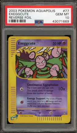 Pokemon Exeggcute Aquapolis Reverse Holo #77 PSA 10 Gem Mint - Image 1