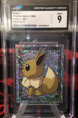 CGC 9 MINT 1998 Pokemon Holo S21 Merlin Sticker Series 1 Eevee - Image 1