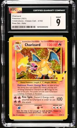 Charizard 4/102 Base Set Holo Celebrations - Classic Coll. Pokemon CGC 9 Mint - Image 1