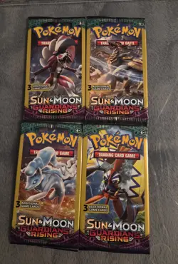 Pokemon Sun & Moon Guardians Rising Booster Pack x4 3 Cards (4 pack art set) - Image 1